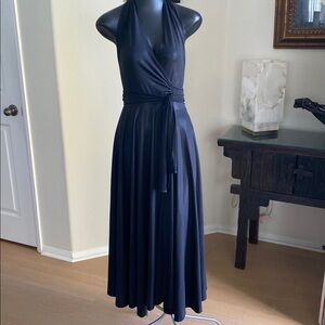 NORMA KAMALI Blk Metallic Backless Halter Dress